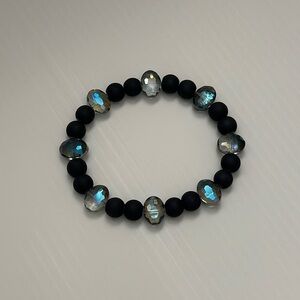 Handmade Elastic Bracelet with Blue Gemstone and Matte Beads